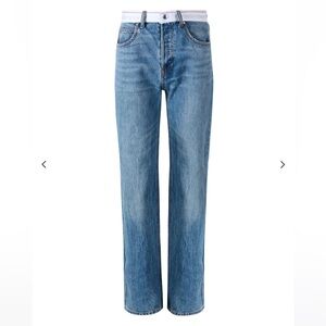 ALEXANDER WANG LOGO WEBBING MID RISE RELAXED STRAIGHT JEAN VINTAGE LIGHT INDIGO